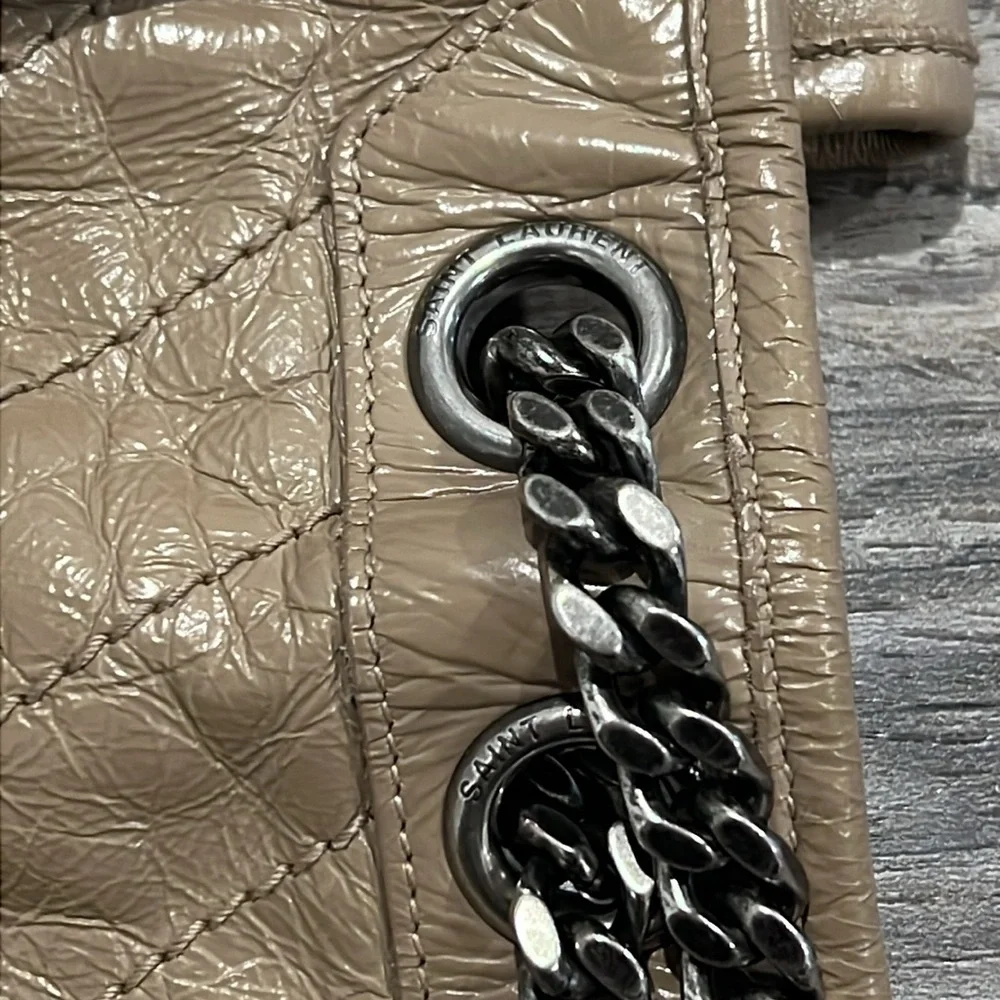 YSL Saint Laurent NIKI Medium Chain Flap Bag Matelasse Neutral Leather Handbag - Picture 16 of 16